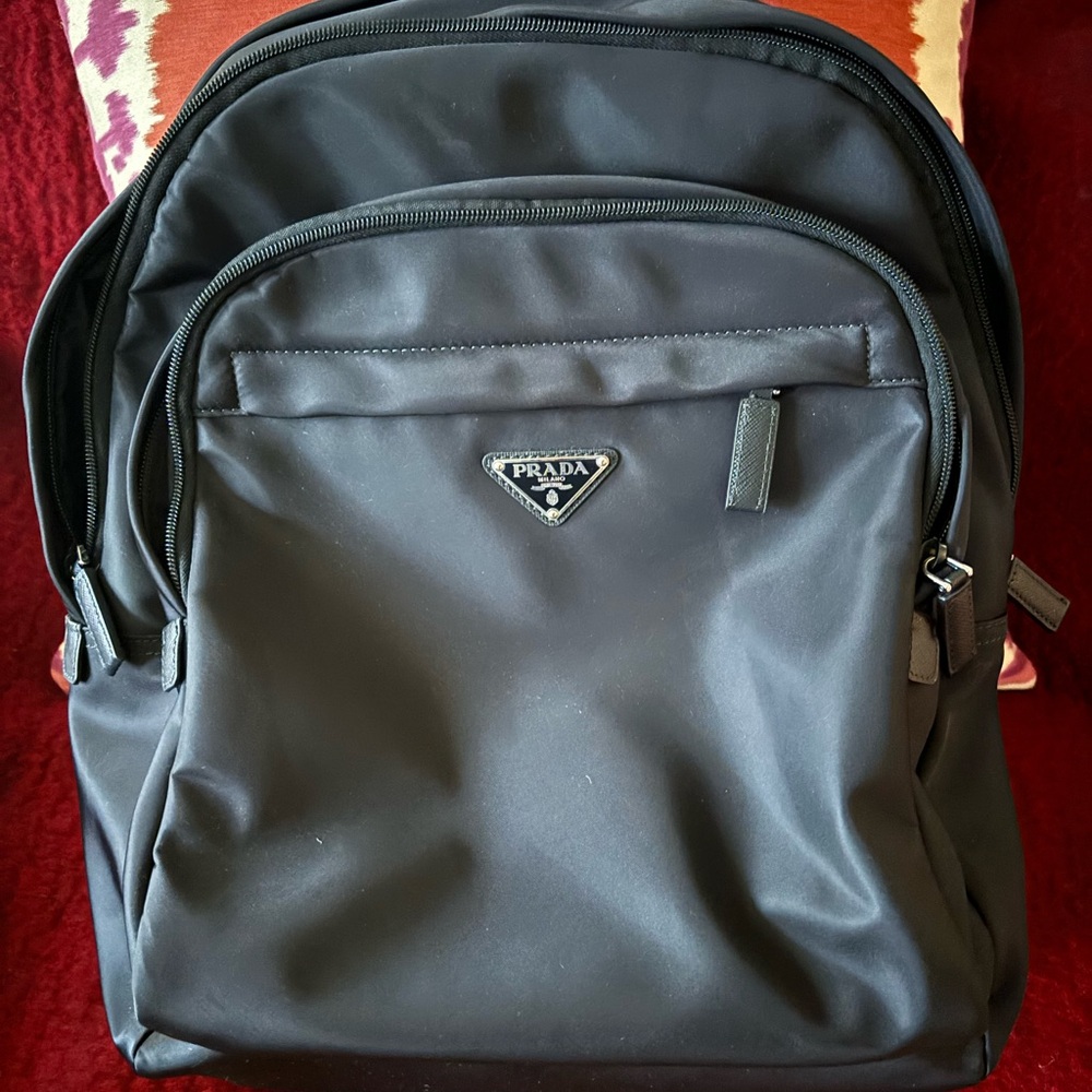 Prada mens nylon backpack black